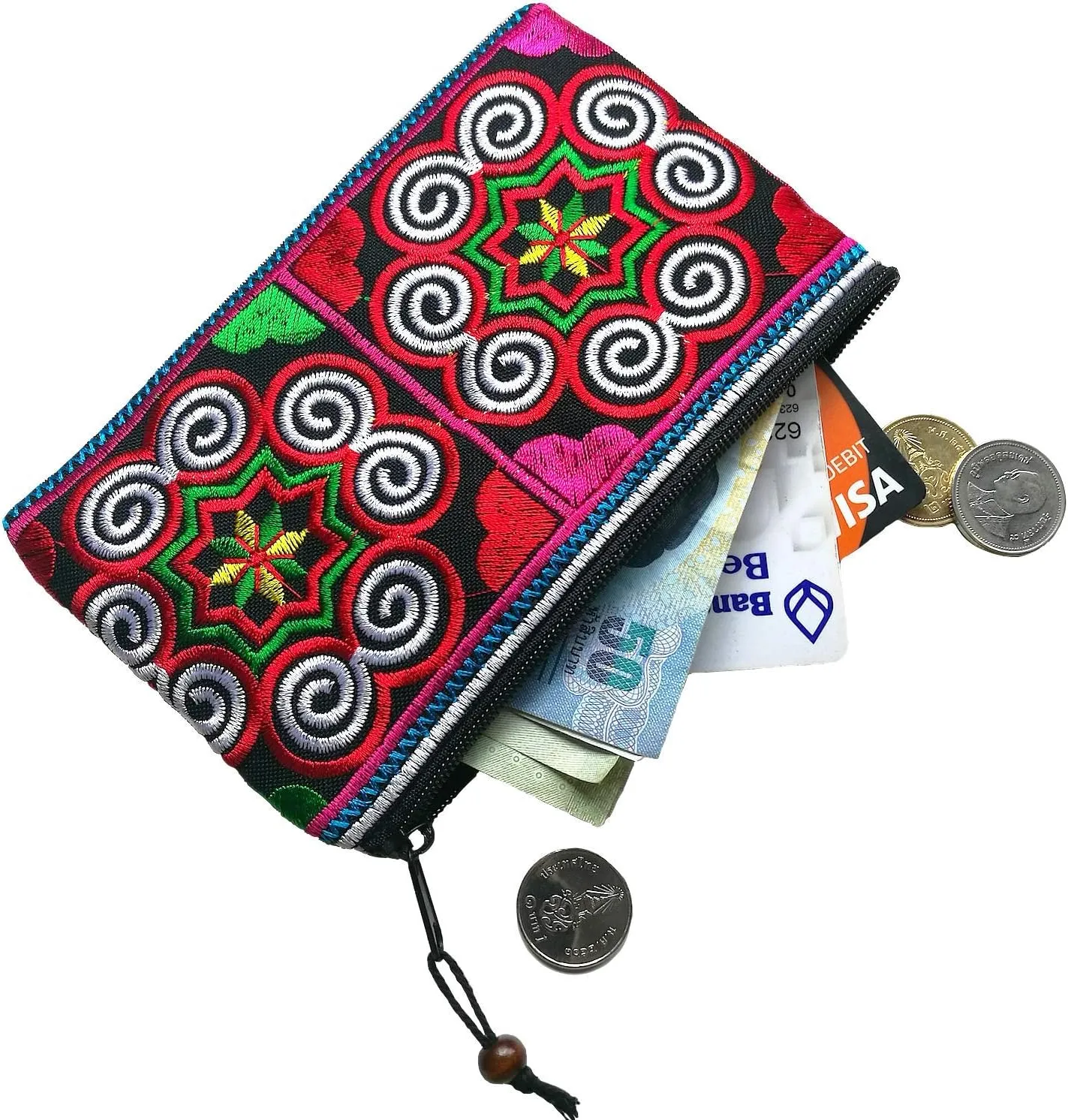 Sabai Jai Boho Coin Purse: Handmade Small Embroidered Change Pouch for Women - Colorful, Ethnic, Eco Friendly & Sustainable