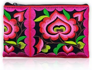 Sabai Jai - Mini Floral Wristlet Wallet for Women - Small Handmade Boho Change Purse Pouch (Pink/Black)