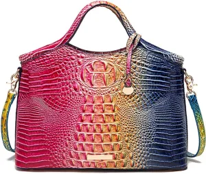Satchel Bag Women’s Vegan Leather Purse Crocodile-Embossed Pattern with Top Handle Large Shoulder Bag Handbag