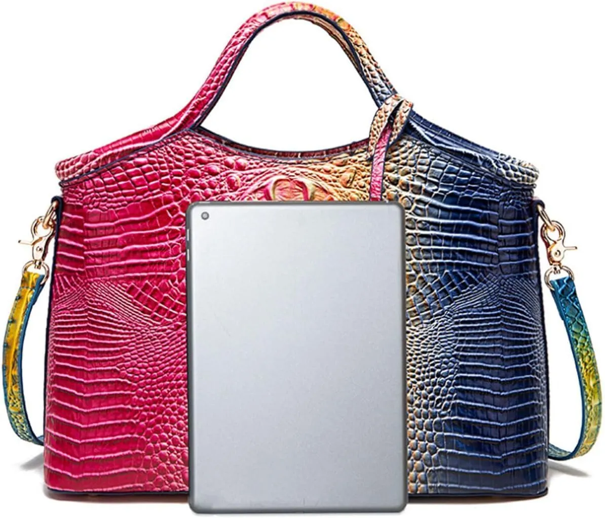 Satchel Bag Women’s Vegan Leather Purse Crocodile-Embossed Pattern with Top Handle Large Shoulder Bag Handbag