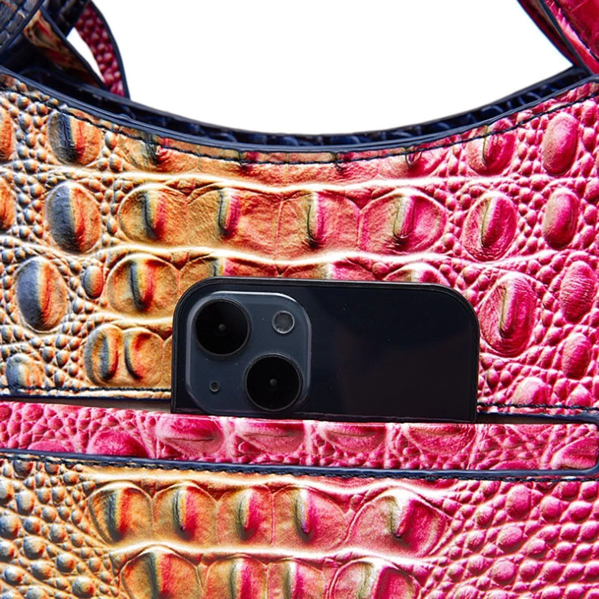 Satchel Bag Women’s Vegan Leather Purse Crocodile-Embossed Pattern with Top Handle Large Shoulder Bag Handbag