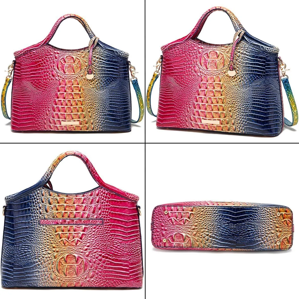 Satchel Bag Women’s Vegan Leather Purse Crocodile-Embossed Pattern with Top Handle Large Shoulder Bag Handbag