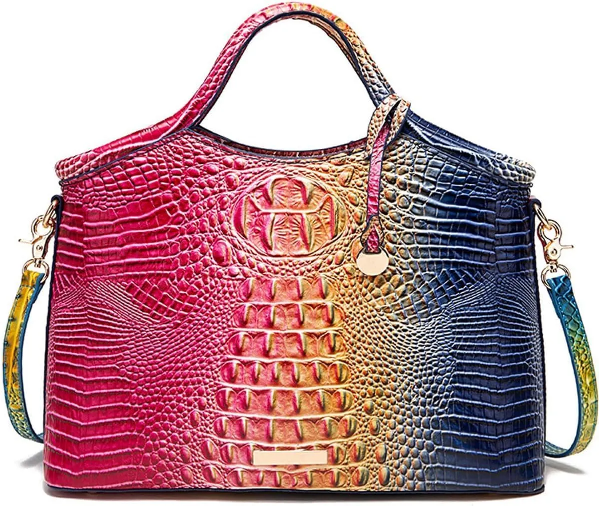 Satchel Bag Women’s Vegan Leather Purse Crocodile-Embossed Pattern with Top Handle Large Shoulder Bag Handbag
