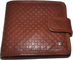 Scully Hidesign Men's Leather Check Embossed Bifold Center Flip ID Wallet Brown