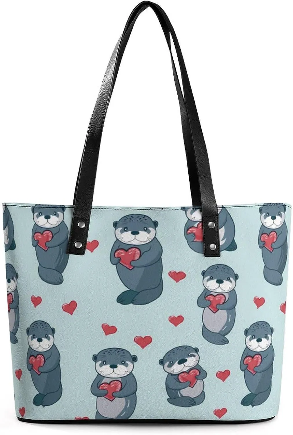 Sea Otters with Hearts Women's Handbag Fashion Shoulder Bag Purse Leather Tote Bags Crossbody Travel