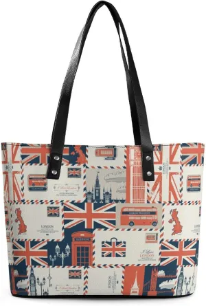 Seamless Pattern with Postage Stamps Theme Women Tote Bags Top Handle Satchel Handbags Faux Leather Tassel Shoulder Purse