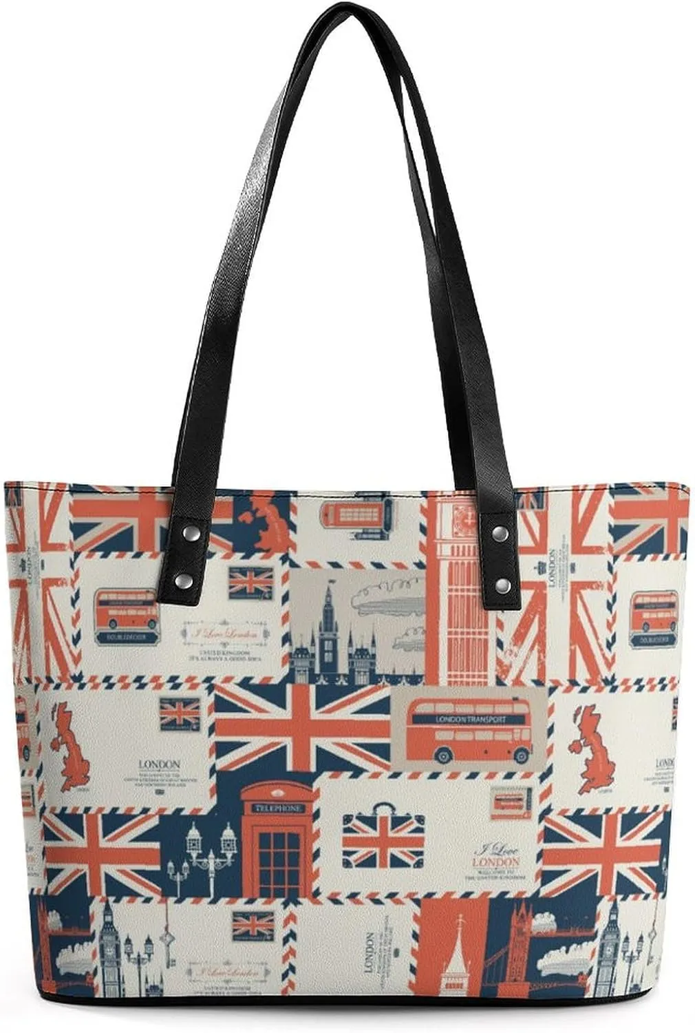 Seamless Pattern with Postage Stamps Theme Women Tote Bags Top Handle Satchel Handbags Faux Leather Tassel Shoulder Purse