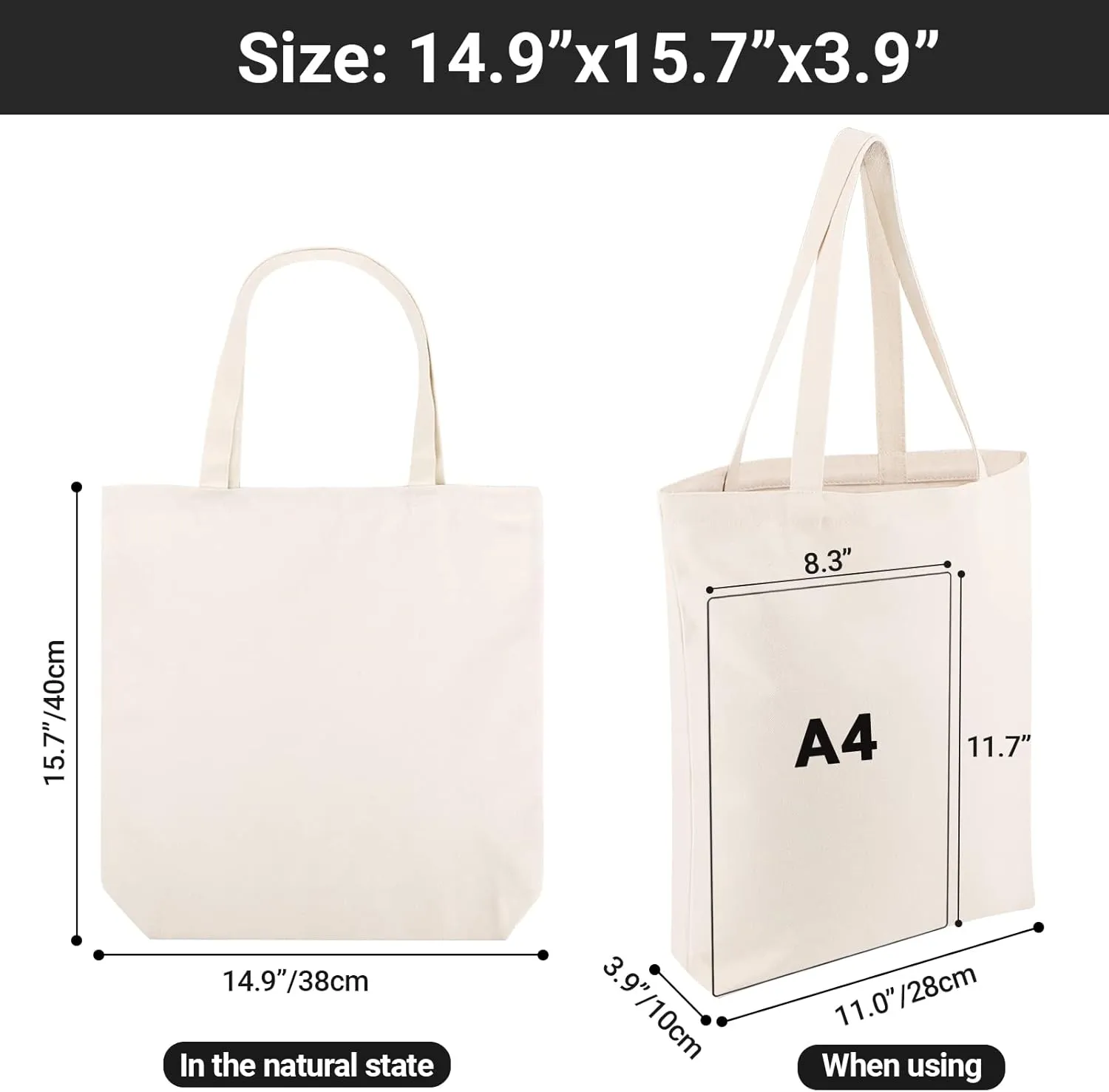 Segarty Small Canvas Tote Bag, 12 Pack 15x16 Blank Canvas Tote for Women, Reusable Bag Aesthetic with Natural Cotton and Shoulder Strap, Bulk for DIY, Grocery Shopping, Beach, Travel，Gift