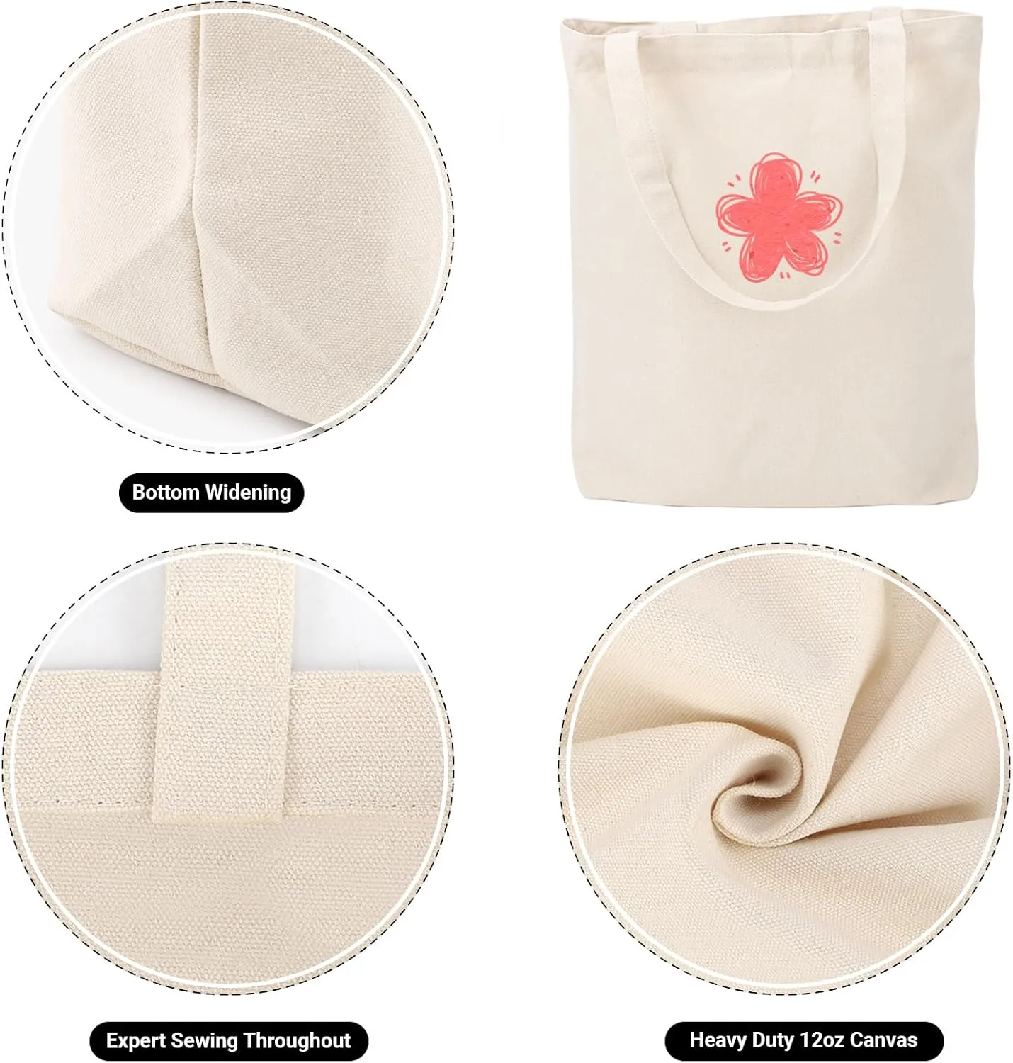 Segarty Small Canvas Tote Bag, 12 Pack 15x16 Blank Canvas Tote for Women, Reusable Bag Aesthetic with Natural Cotton and Shoulder Strap, Bulk for DIY, Grocery Shopping, Beach, Travel，Gift