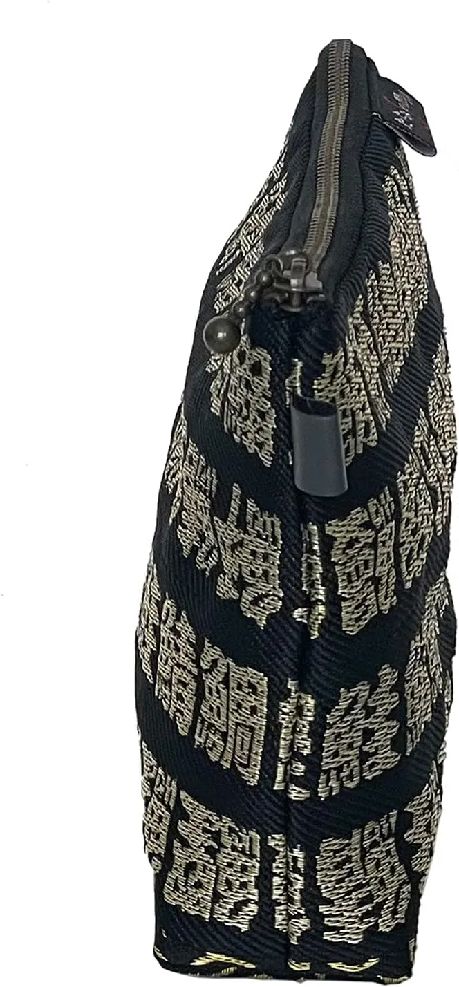 Sekikawa Makeup Bag Travel Cosmetic Pouch Organizer Pen Case with Zipper Printed Fish Name by Japanese Kanji Sushi Kanji Textile, 9.1x5.5x1.0in (23×14×2.5cm)