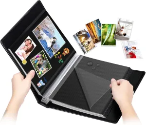 Self-Adhesive Photo Album, 60 Black Pages Self-Stick Page DIY Anniversary Travel Memory Book, Leather Cover, Magnetic Scrapbook Family Album for Christmas, Birthday, Valentine’s Day Gifts