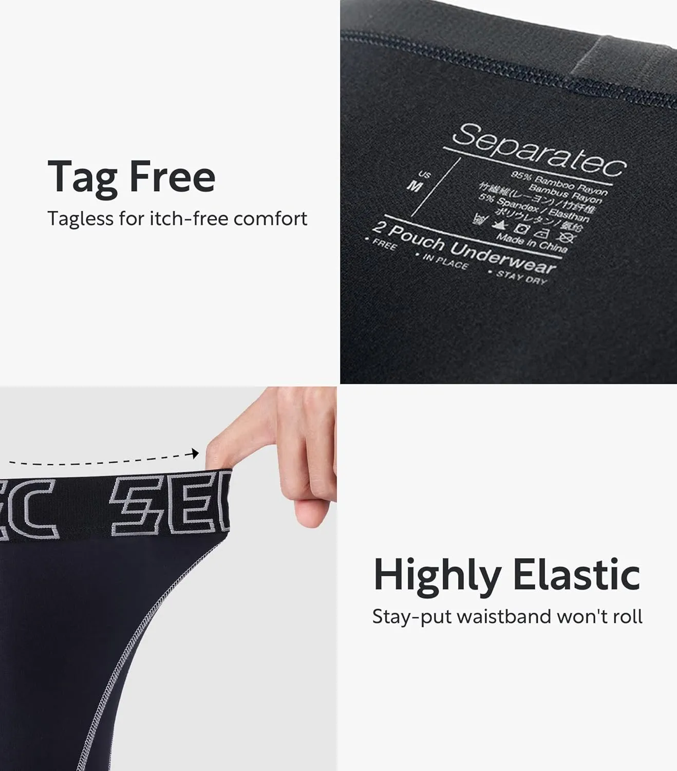 Separatec Dual Pouch Underwear for Men Moisture Wicking Breathable and Soft Men's Underwear Boxer Briefs with Fly 3 or 6 Pack