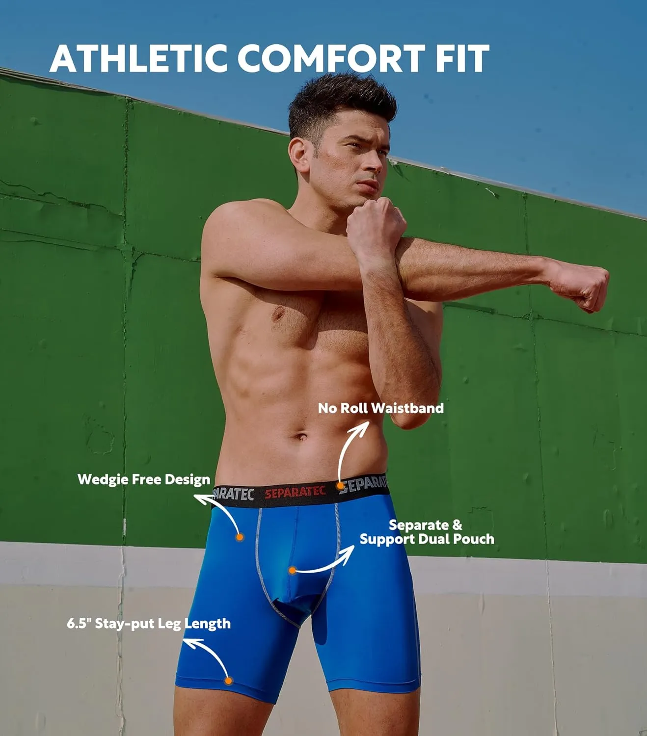 Separatec Mens Underwear with Pouch for balls Anti Chafing Underwear Men Athletic Sport Performance Long Boxer Briefs 3 Pack