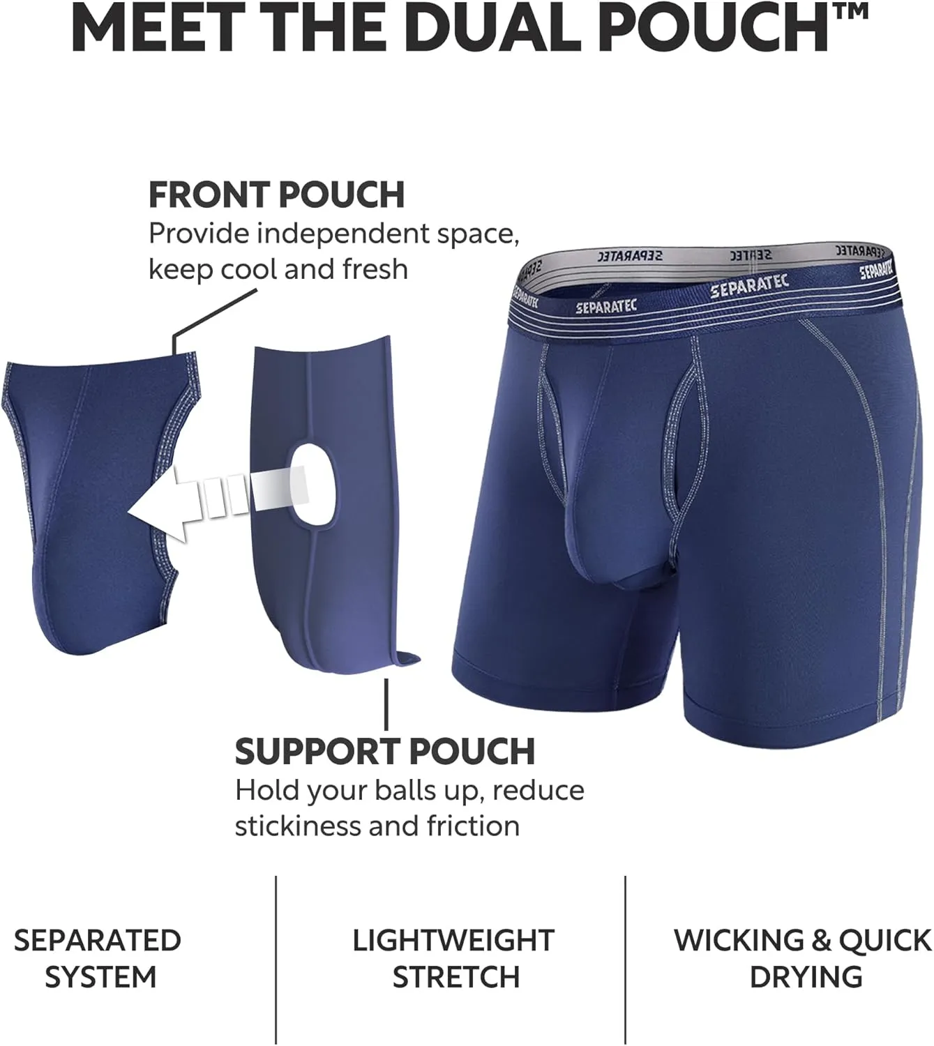 Separatec Mens Underwear with Pouch for balls Anti Chafing Underwear Men Athletic Sport Performance Long Boxer Briefs 3 Pack