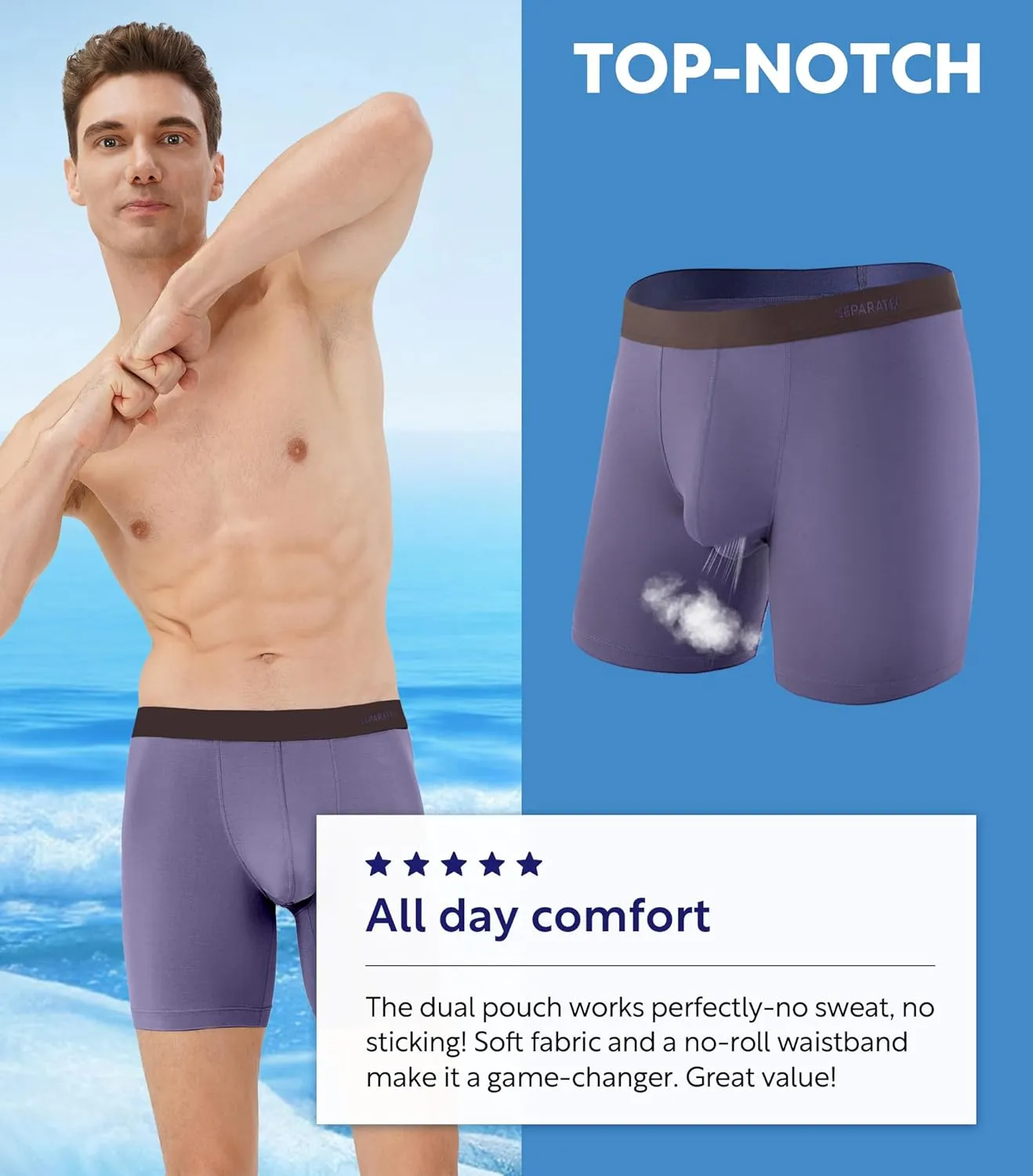 Separatec Mens Underwear with Pouch Moisture Wicking Rayon Made From Bamboo Underwear Men Breathable Boxer Briefs 3 or 6 Pack