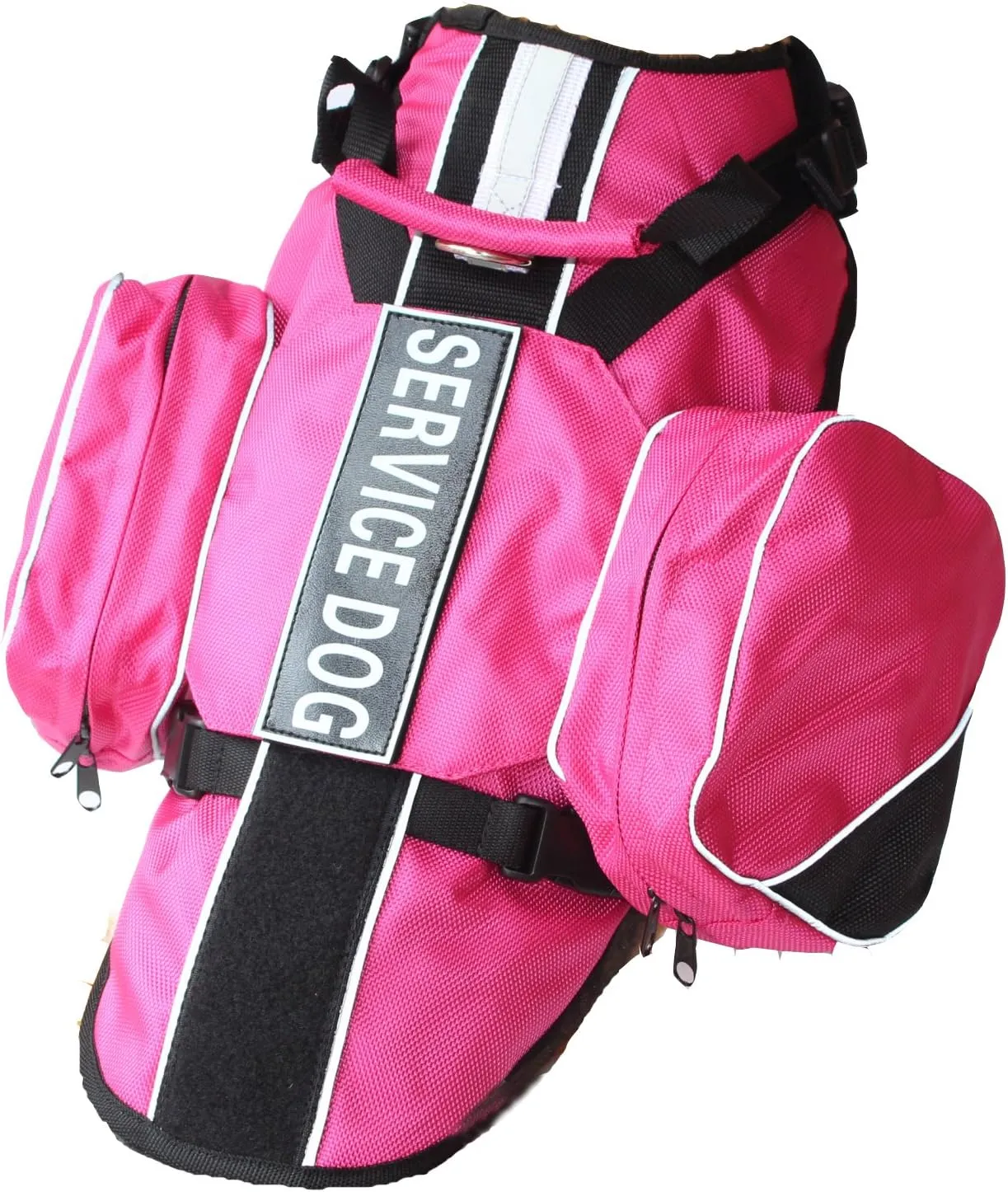 Service Dog Backpack Harness Vest Removable Saddle Bags with Label Patches(Hot Pink,M)