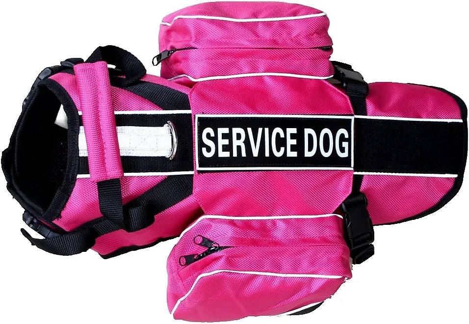 Service Dog Backpack Harness Vest Removable Saddle Bags with Label Patches(Hot Pink,M)