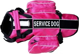 Service Dog Backpack Harness Vest Removable Saddle Bags with Label Patches(Hot Pink,M)