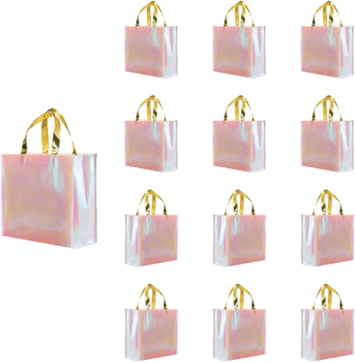 Set of 12 Iridescent Glossy Reusable Grocery Bags Reusable Gift Bags with Handles Bachelorette Bag Non-Woven Bridesmaid Bag for Women Birthday Wedding Party Mother's Day Christmas