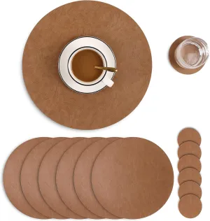 Set of 6 Embossed PU Leather Placemats, Waterproof Coffee Coasters, Kitchen Table Mats, Easy to Wipe Off for Dining Round Table