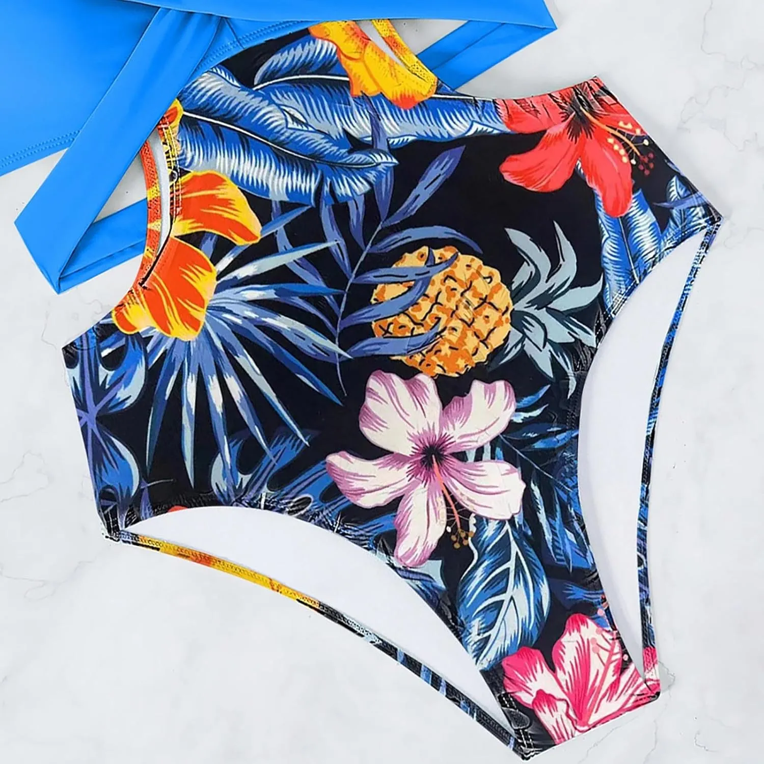 Sexy Swimsuits for Women Tummy Control Floral Print Cutout Waist Crew Neck Bathing Suit Push up One Piece Swimwear