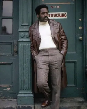 SHAFT Richard Roundtree Iconic Brown Leather Jacket Pose in Harlem 8x10 Photo