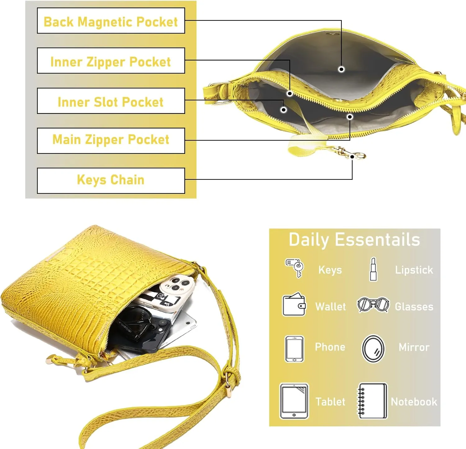 Shoulder Crocodile Flat Handbags for Women trendy Ladies Shoulder Bag Embossed Pattern Leather Crossbody Purse