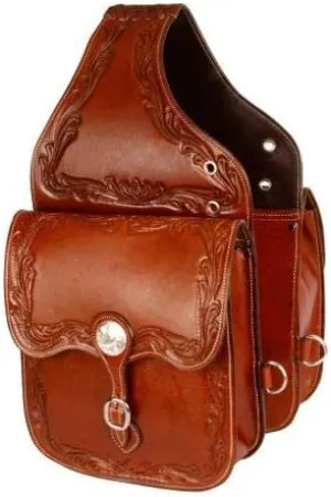 Showman Medium Oil Acorn Tooled Leather Saddle Bag