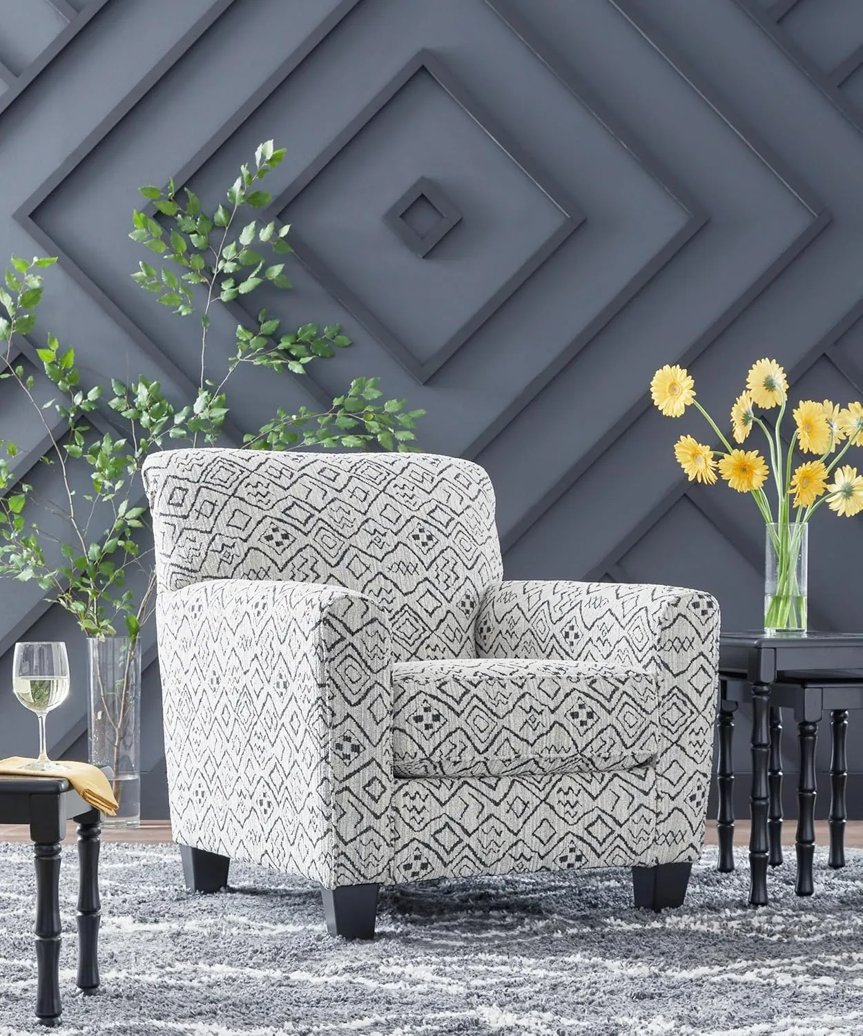 Signature Design by Ashley Hayesdale Modern Accent Chair with Removable Cushions and Tapered Legs, Black & Gray