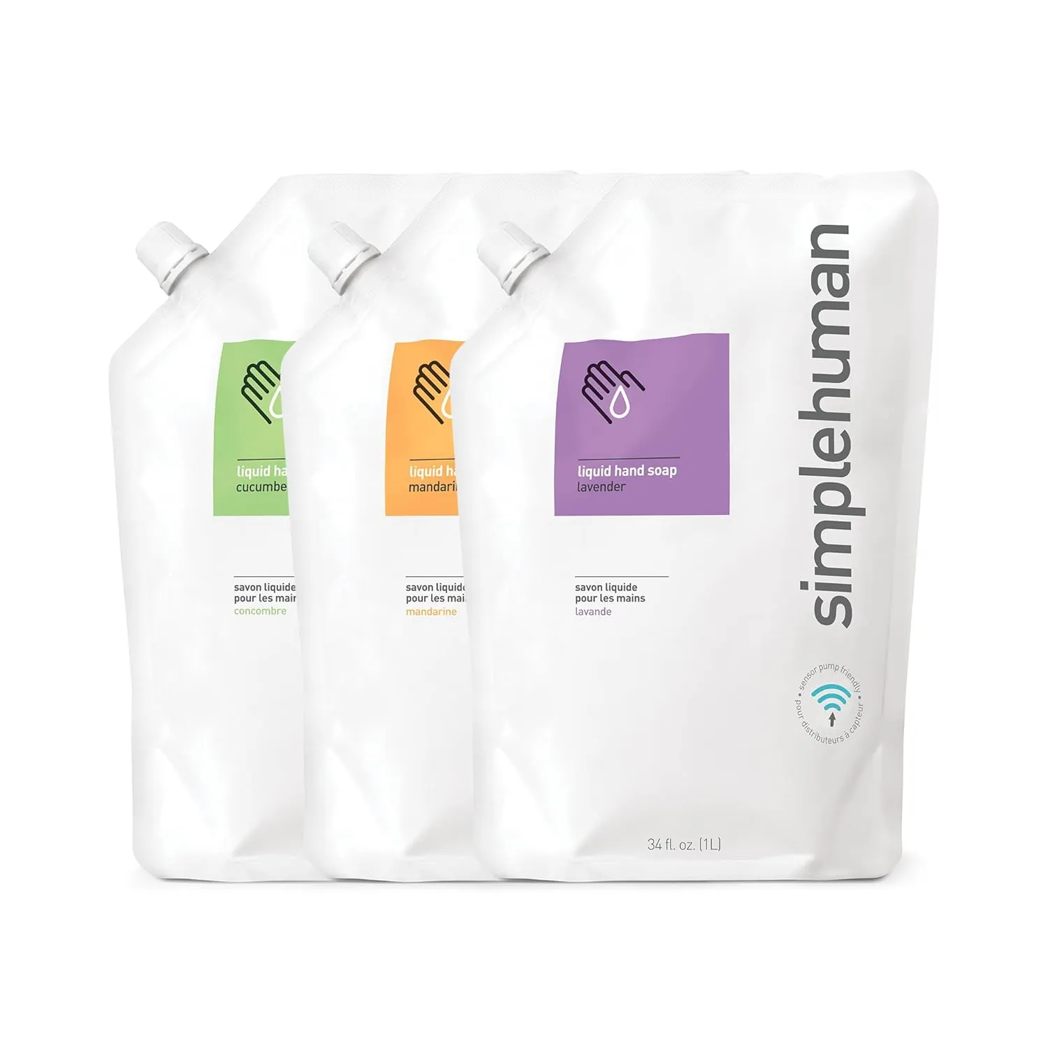 simplehuman Nature-Inspired Hand Soap Mix - Moisturizing Liquid Refill Pouch, Geranium, Lavender, Spring Water Scent, 34 Fl. Oz. (3-Pack)