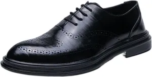 Single Season Dress Shoes for Men Lace Up Brogue Embossed Breathable Shoes Vegan Leather Slip Resistant Rubber Sole Block Heel Non Slip Prom Very Popular Among Young People