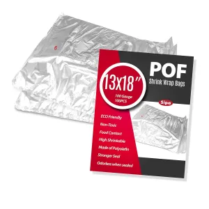 SIPA 13x18 inch 100PCS 100 Gauge POF Shrink Wrap Bags Odorless Perfect for Wrapping Stationery, Photo Frames, soap Supplies, Oil Bottles, Homemade DIY Craft for Sale.