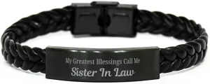 Sister In Law Braided Leather Bracelet, My Greatest Blessings Call Me Sister In Law Sentimental Heartfelt Christmas Birthday Engraved Gifts for Men Women