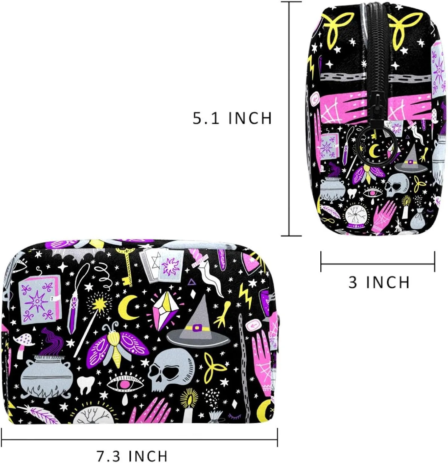 Skull Magical Pattern Small Makeup Bag for Purse, Portable Cosmetic Bag Zipper Makeup Pouch for Women, Stationery, Toiletries, Travel Accessories