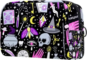 Skull Magical Pattern Small Makeup Bag for Purse, Portable Cosmetic Bag Zipper Makeup Pouch for Women, Stationery, Toiletries, Travel Accessories