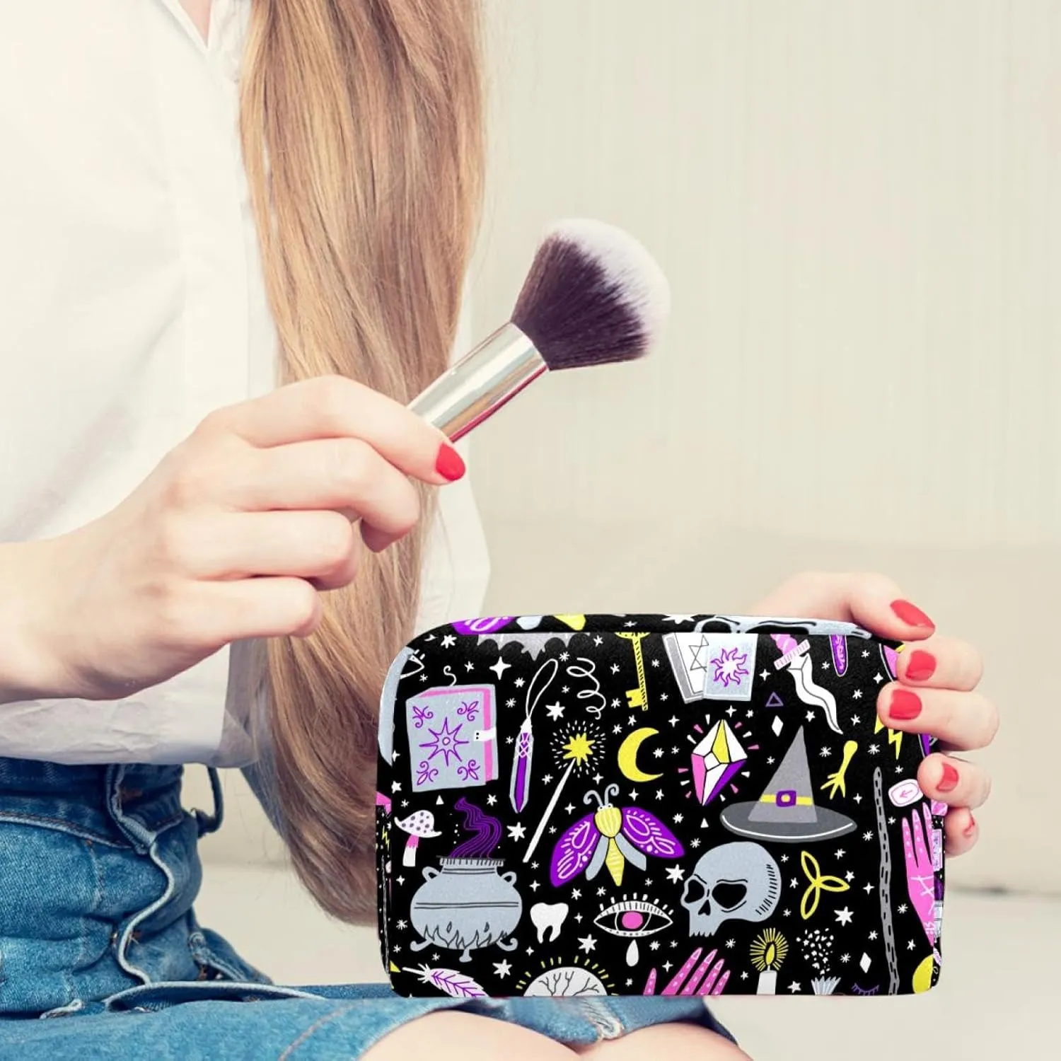 Skull Magical Pattern Small Makeup Bag for Purse, Portable Cosmetic Bag Zipper Makeup Pouch for Women, Stationery, Toiletries, Travel Accessories