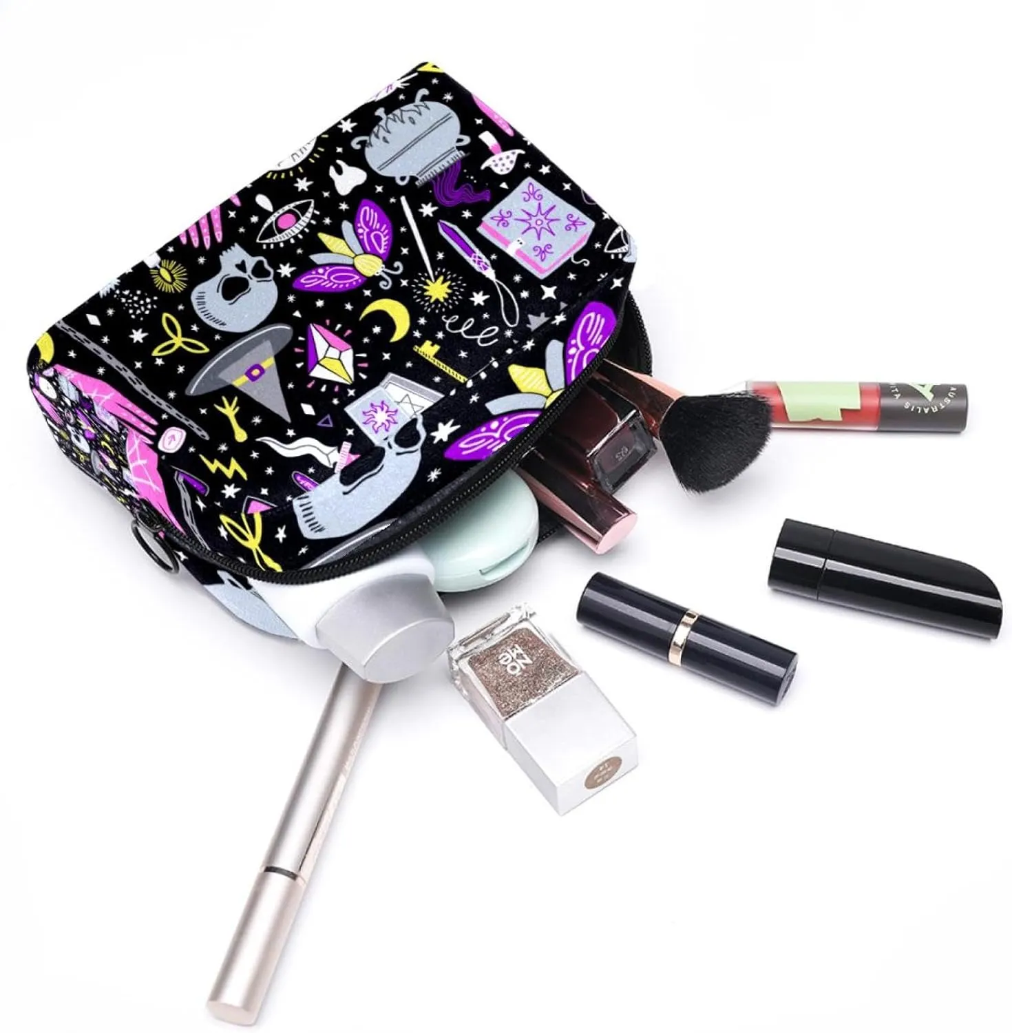 Skull Magical Pattern Small Makeup Bag for Purse, Portable Cosmetic Bag Zipper Makeup Pouch for Women, Stationery, Toiletries, Travel Accessories