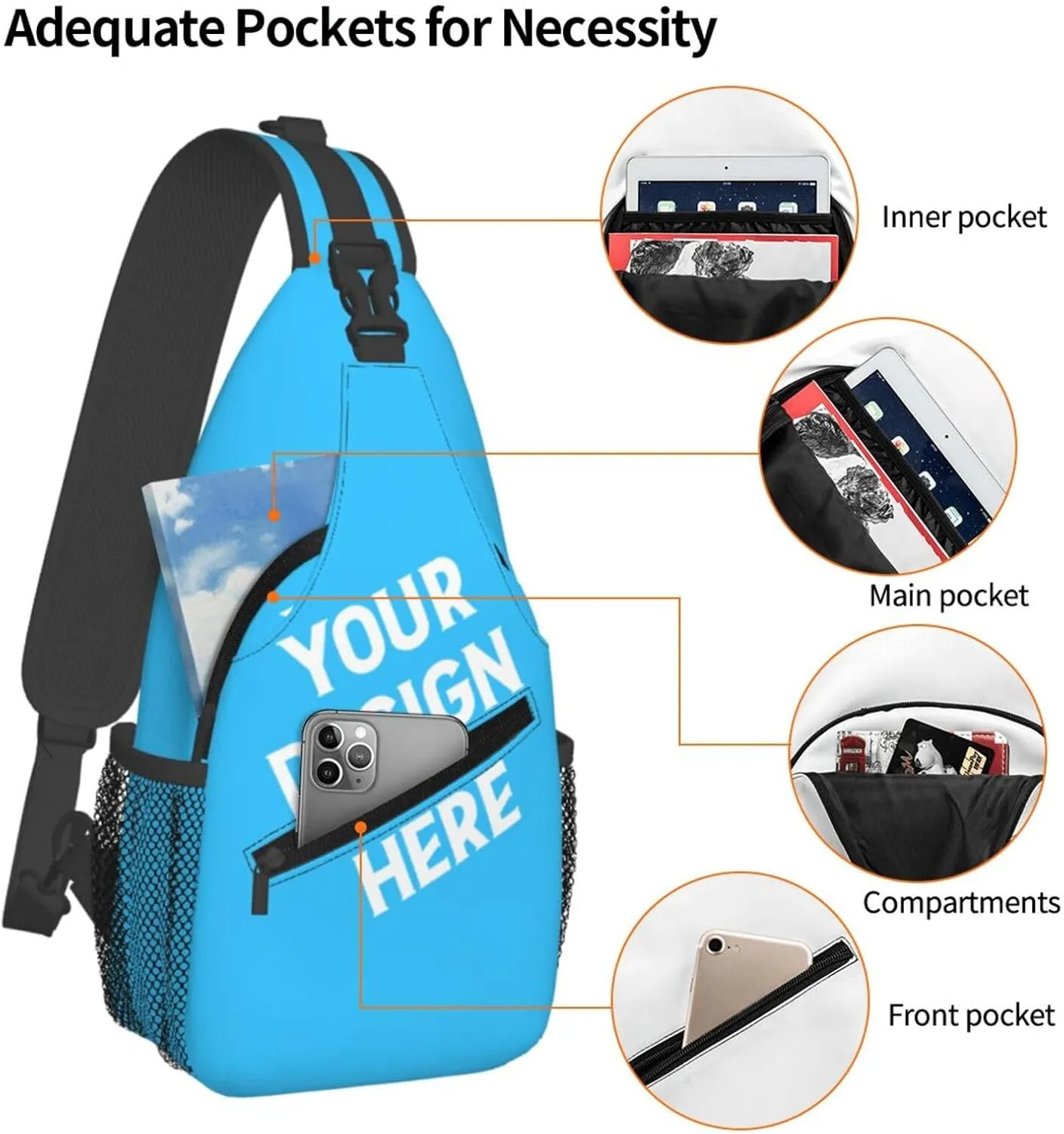 Sling Backpack for Men&Women Personalized Crossbody Sling Bags with Photo Name Logo Customized Chest Bag Travel Hiking