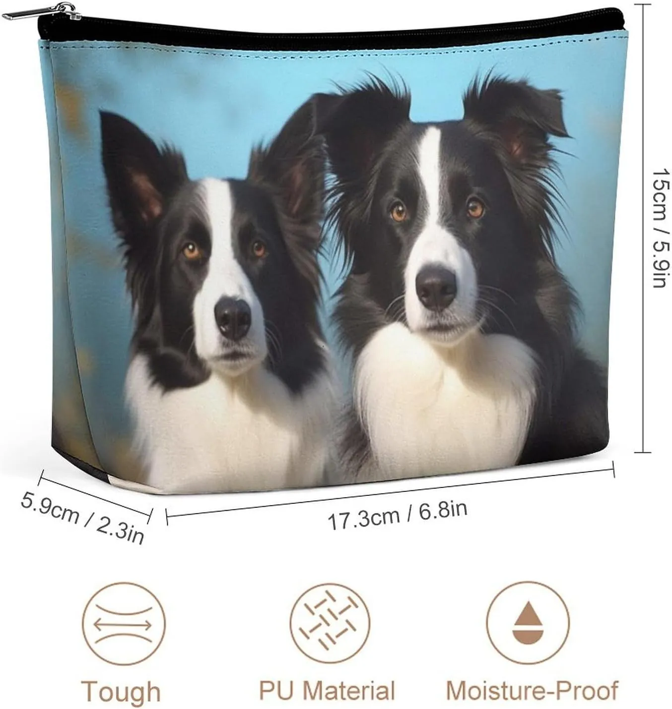 Small Cosmetic Bag Elegant Roomy Border Collie Makeup Bags Portable Zipper Pouch Lipstick Bag Travel Toiletry Bag for Best Friend Gift
