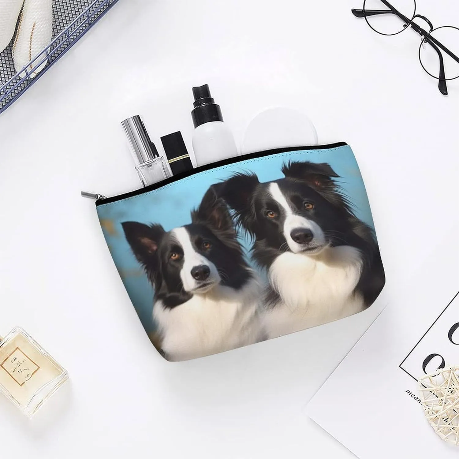 Small Cosmetic Bag Elegant Roomy Border Collie Makeup Bags Portable Zipper Pouch Lipstick Bag Travel Toiletry Bag for Best Friend Gift