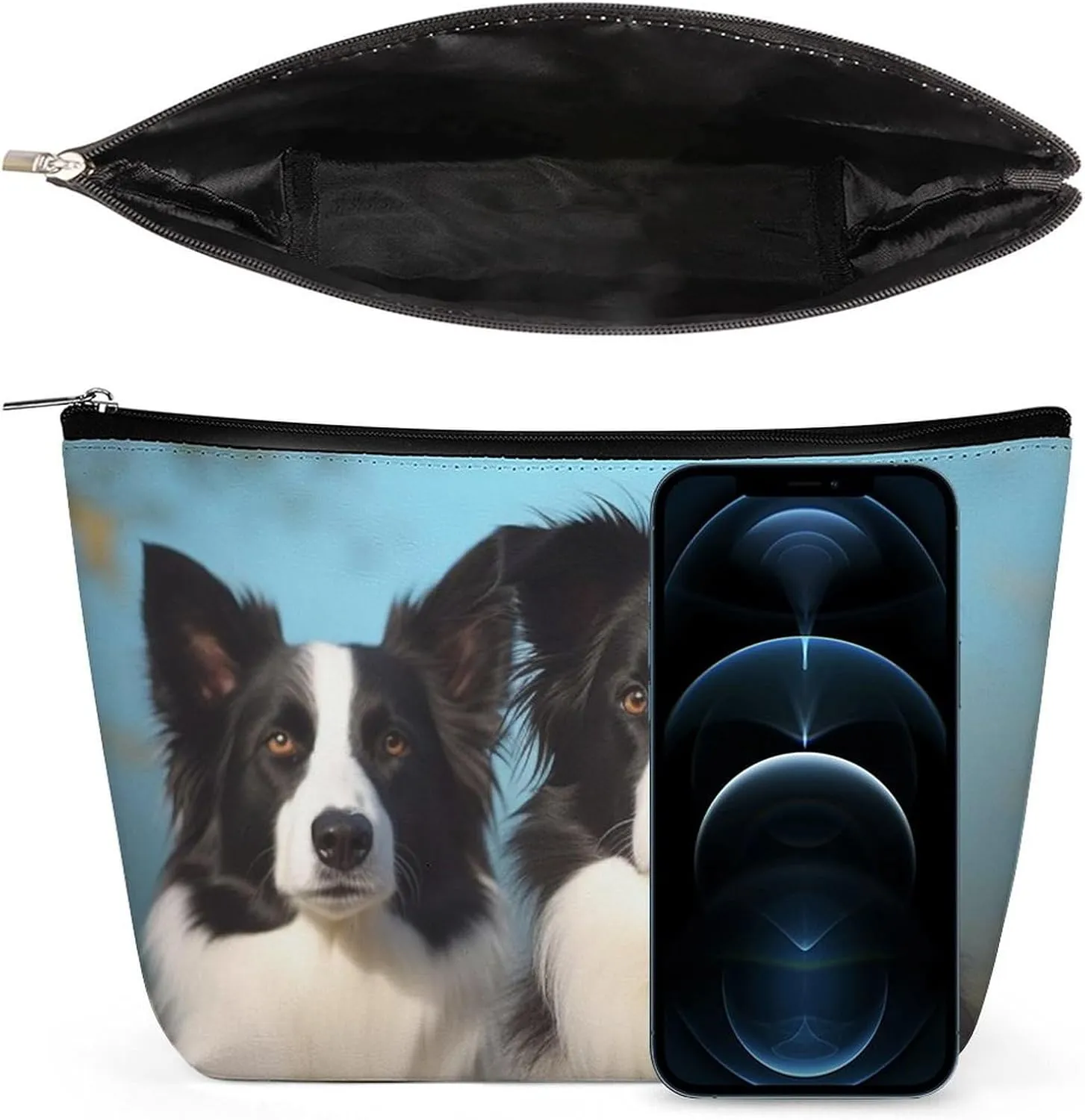 Small Cosmetic Bag Elegant Roomy Border Collie Makeup Bags Portable Zipper Pouch Lipstick Bag Travel Toiletry Bag for Best Friend Gift