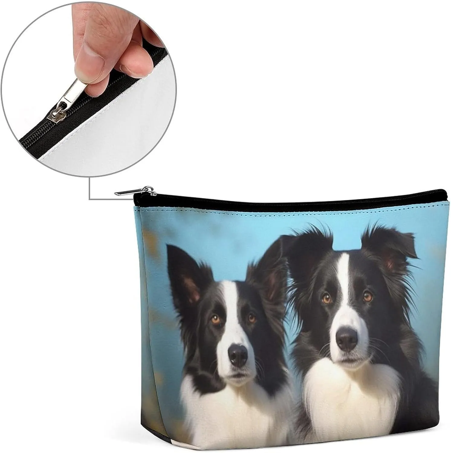 Small Cosmetic Bag Elegant Roomy Border Collie Makeup Bags Portable Zipper Pouch Lipstick Bag Travel Toiletry Bag for Best Friend Gift