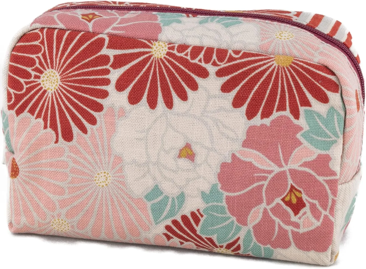 Small Makeup Bag (Retro Flower Red), Made in Japan Japanese Kimono Design,Zipper Cosmetic Travel Toiletry Pouch for Women Girls