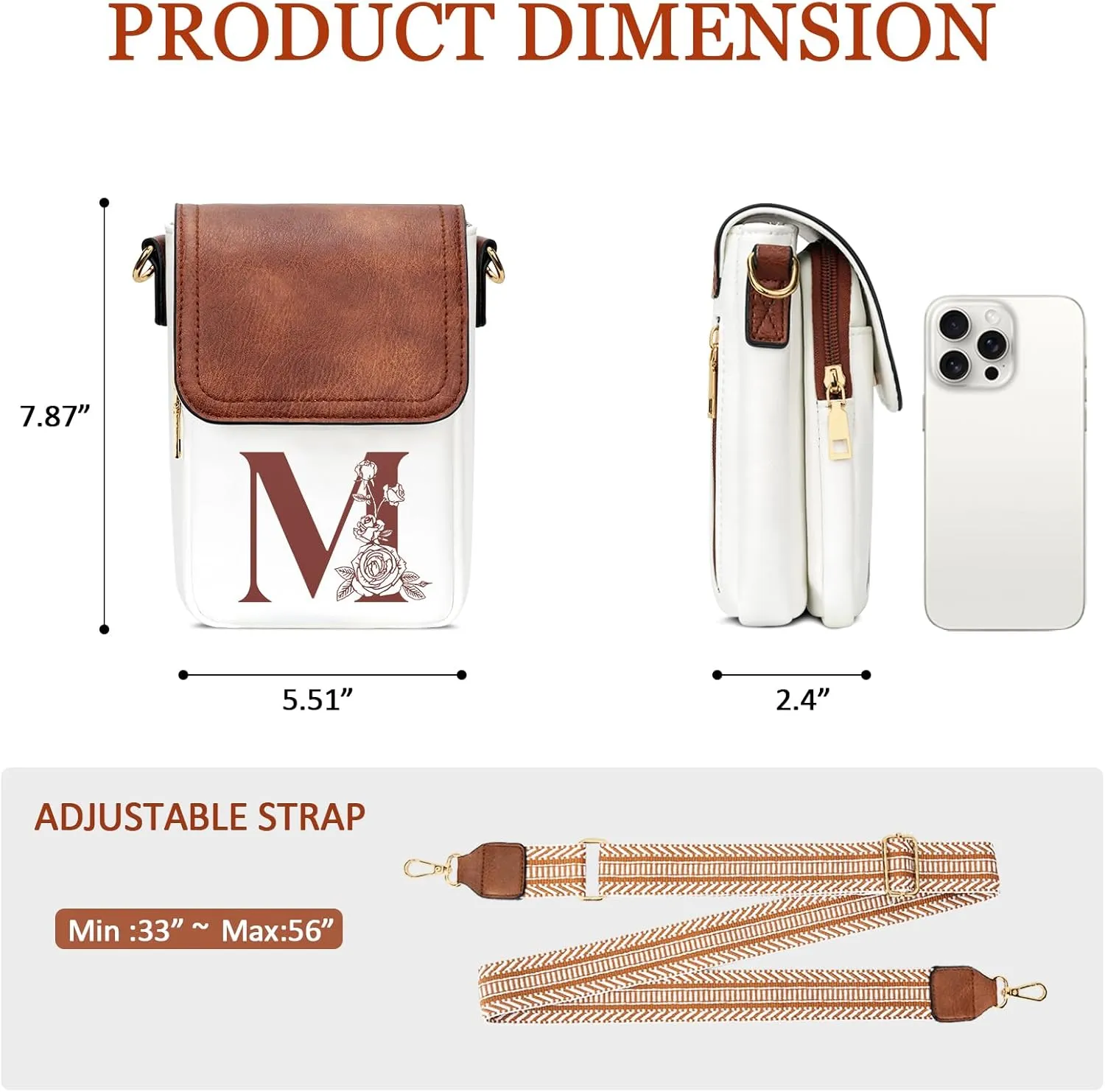Small Personalized Initial Crossbody Bag for Women Cell Phone Leather Purse Wallet Birthday Gift