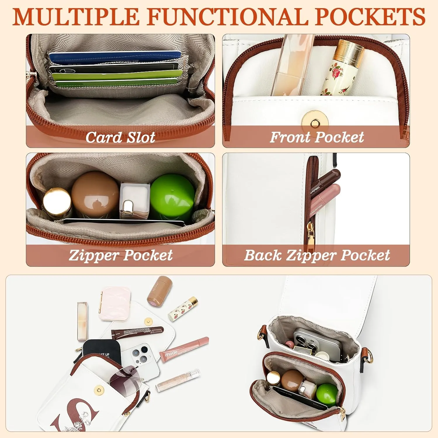 Small Personalized Initial Crossbody Bag for Women Cell Phone Leather Purse Wallet Birthday Gift