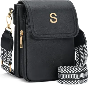 Small Personalized Initial Crossbody Bag for Women Cell Phone Leather Purse Wallet Birthday Gift