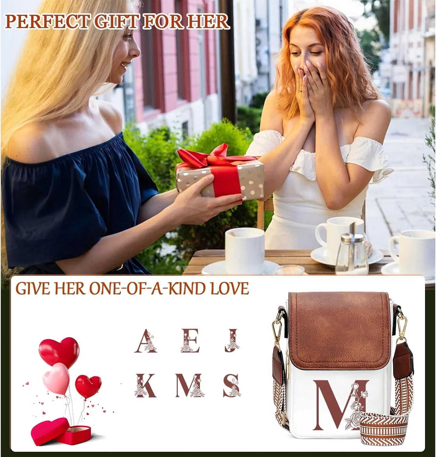 Small Personalized Initial Crossbody Bag for Women Cell Phone Leather Purse Wallet Birthday Gift
