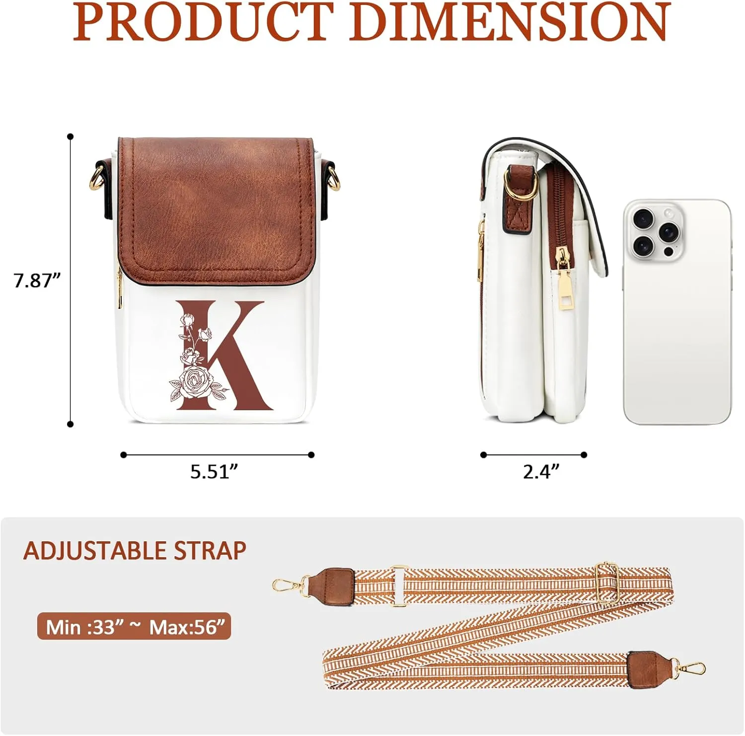 Small Personalized Initial Crossbody Bag for Women Cell Phone Leather Purse Wallet Birthday Gift