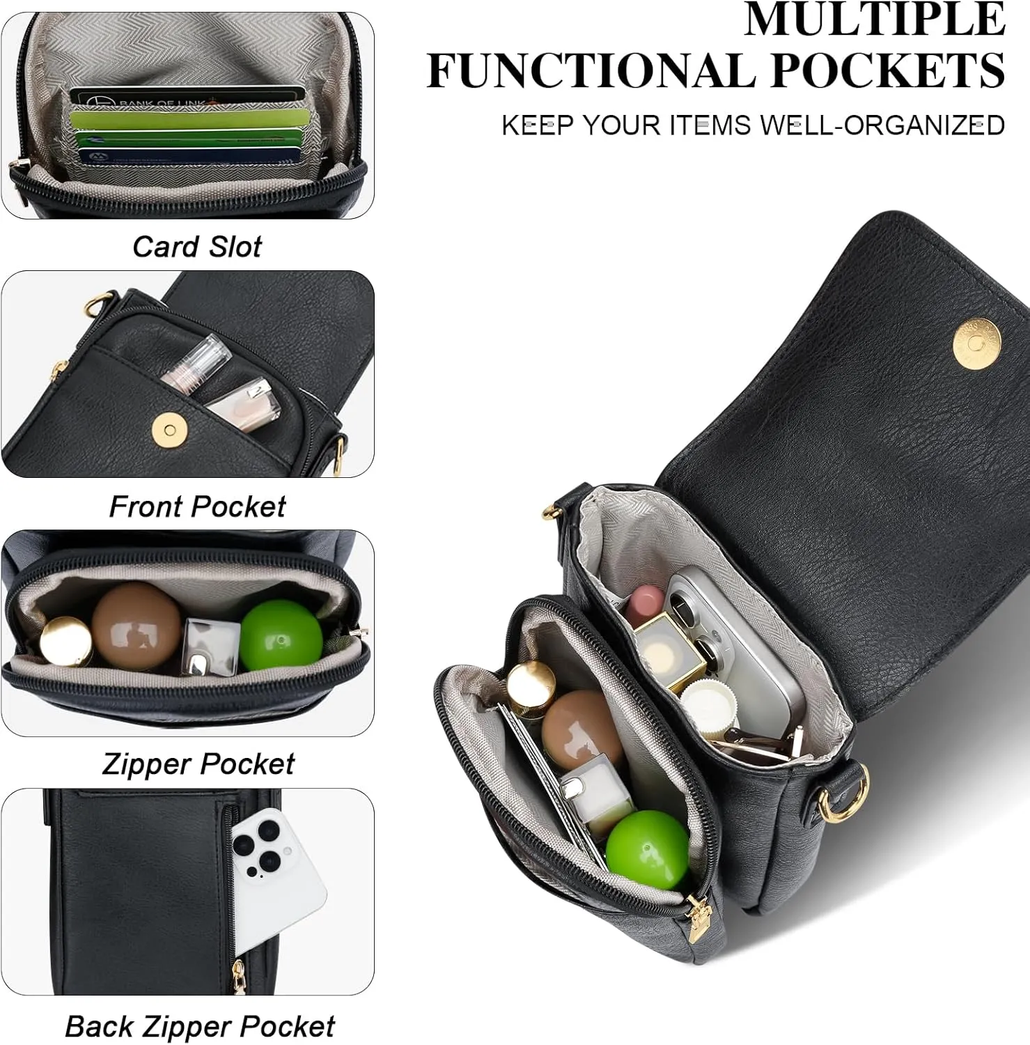 Small Personalized Initial Crossbody Bag for Women Cell Phone Leather Purse Wallet Birthday Gift