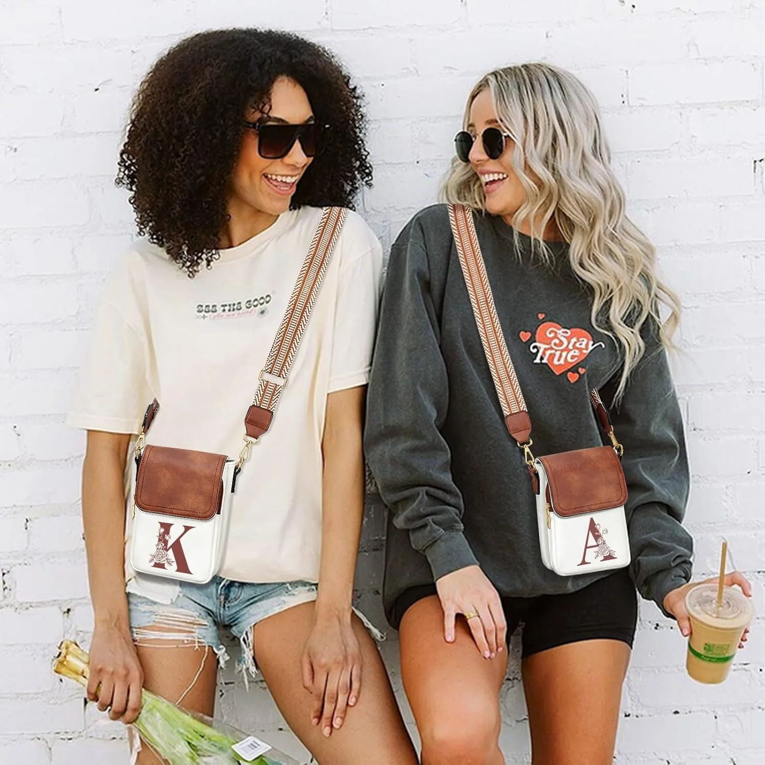 Small Personalized Initial Crossbody Bag for Women Cell Phone Leather Purse Wallet Birthday Gift